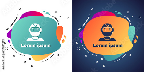 White Thief mask icon isolated on white and blue background. Bandit mask, criminal man. Abstract banner with liquid shapes. Vector