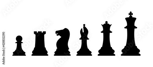 Chess pieces vector illustration. Pawn, Rook, Knight, Bishop, Queen, King.