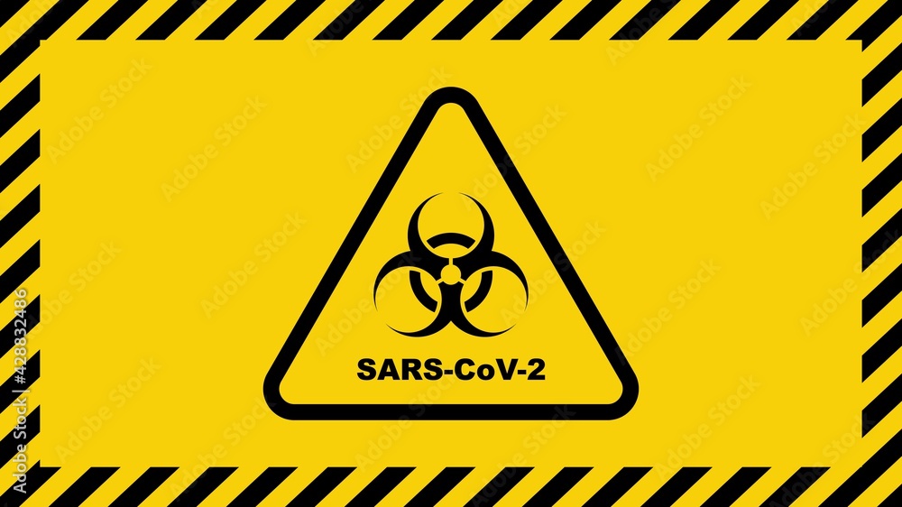 Obraz premium SARS-CoV-2 warning sign in a triangle. Global epidemic of Coronavirus Covid-19. Vector illustration