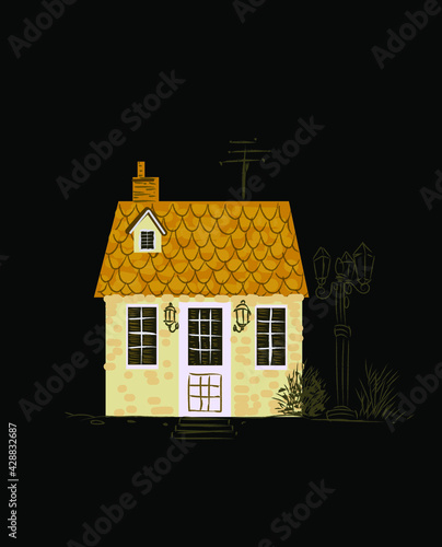 House in village with plant icon vector illustration.Cottage drawing,line, rough, blank and white. photo