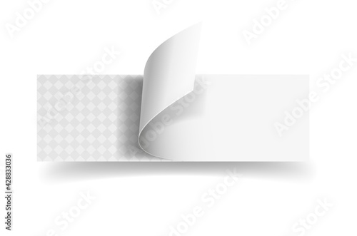 White sheet of paper twisted on a transparent background. Blank for advertising banner.