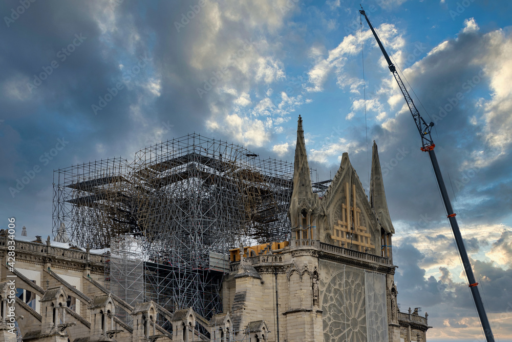 Fototapeta premium Reconstruction and restoration of Notre-Dame de Paris after fire