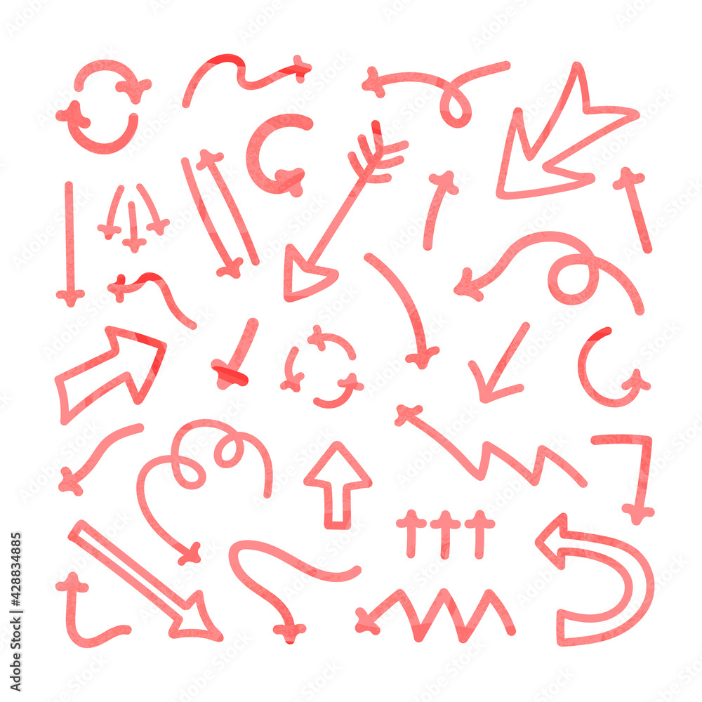 Colorful abstract set with hand drawn arrows and direction pointers Colorful abstract set with hand drawn arrows and direction pointers