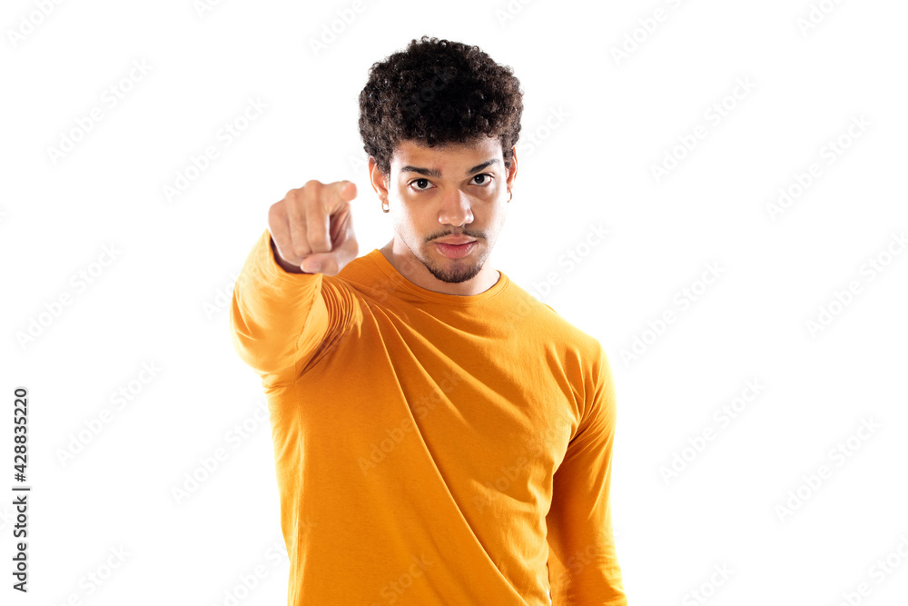 Cute african american man with afro hairstyle wearing a orange T-shirt Cute african american man with afro hairstyle wearing a orange T-shirt