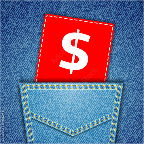 Blue back jeans pocket realistic denim texture with dollar sign tag