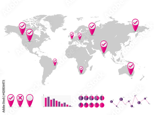 World map and graph bar infographic set.