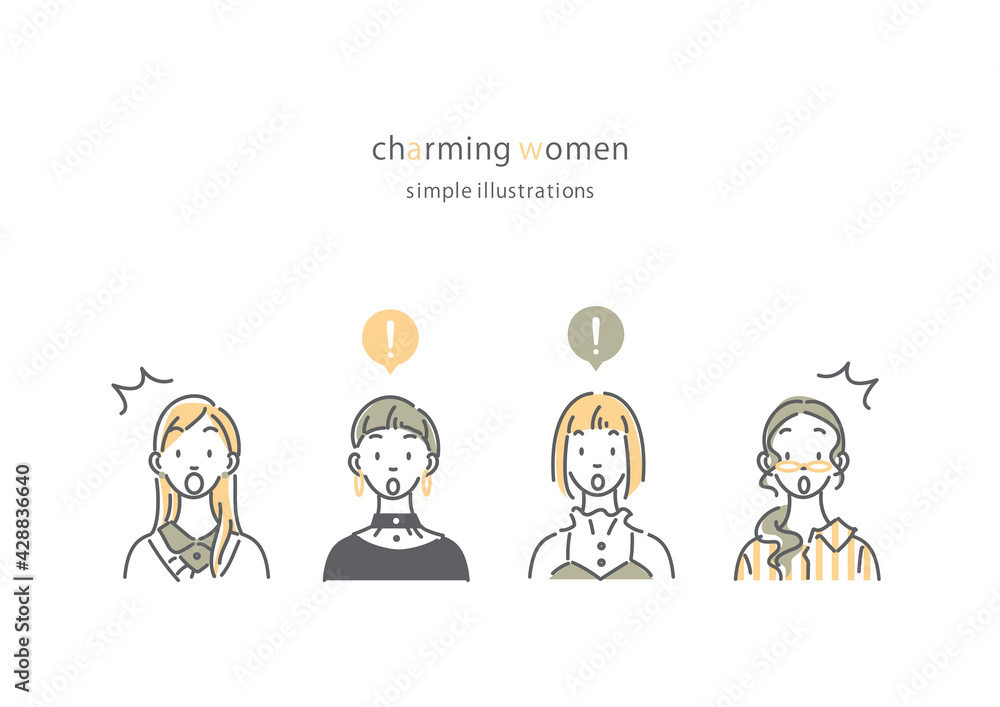 いろいろな髪型の女性 シンプルでおしゃれな線画イラストセット Stock Vector Adobe Stock