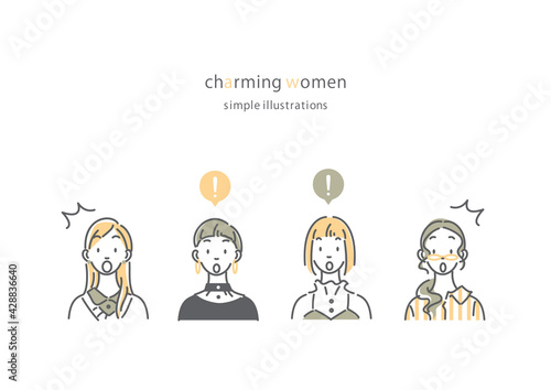 いろいろな髪型の女性　シンプルでおしゃれな線画イラストセット