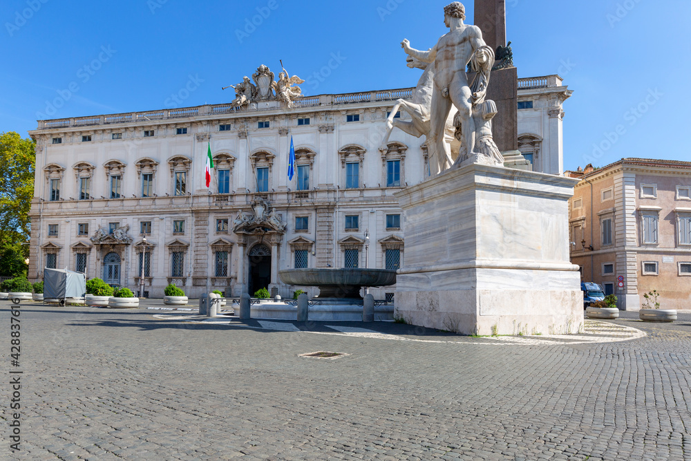 Dioscour Fountain in Piazza del Quirinale and building of Constitutional Court of Italy, Rome