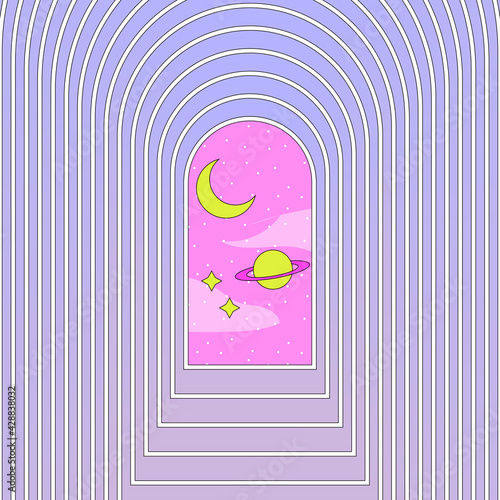 Window to the universe, esoteric cosmos digital vector art.