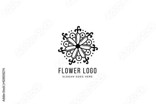 abstract flower mandala logo template design use black and white colors.