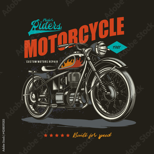 Original vector illustration in retro style. American motorcycle custom made. T-shirt Design
