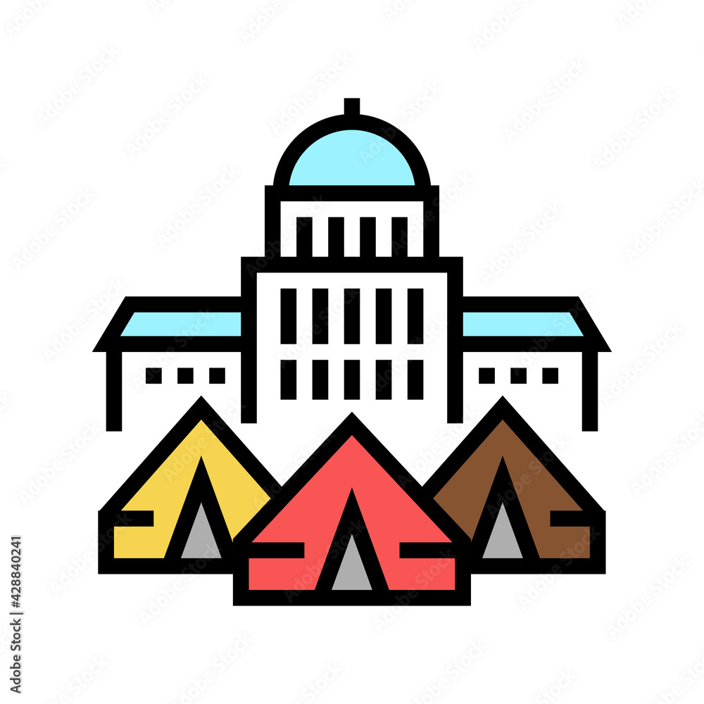 government building refugee campground color icon vector. government building refugee campground sign. isolated symbol illustration