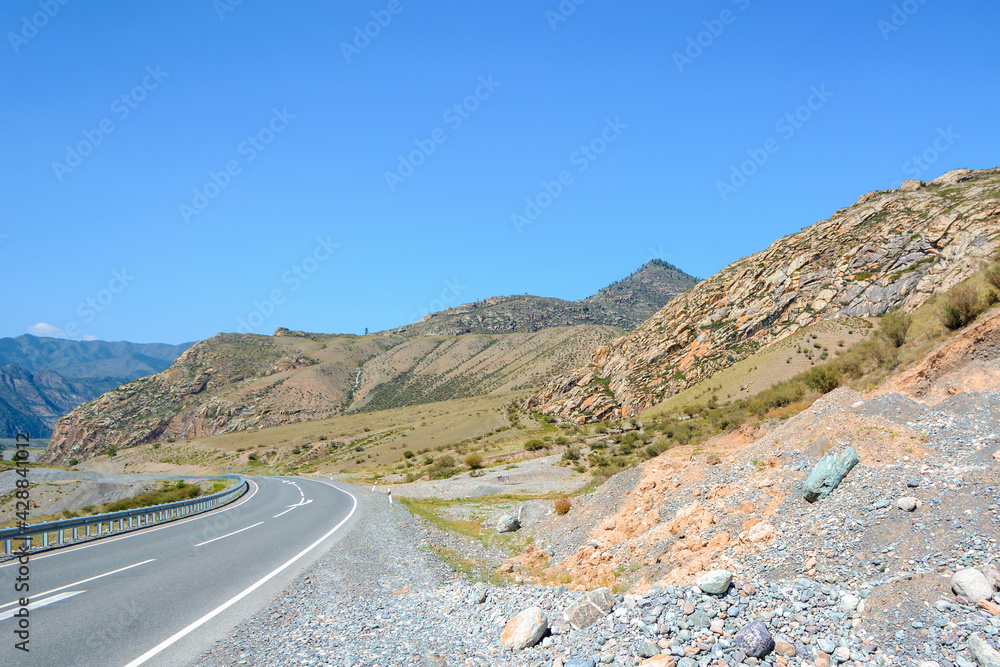 Landscape of Altai Mountains with car expense. Landscape of Altai Mountains with car expense.
