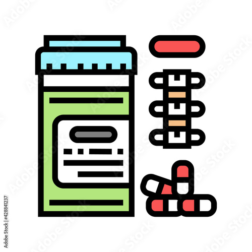 pain reliever pills scoliosis color icon vector. pain reliever pills scoliosis sign. isolated symbol illustration