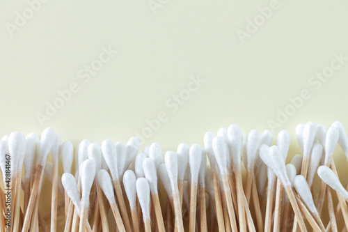 Heap of bamboo cotton swabs or buds overhead