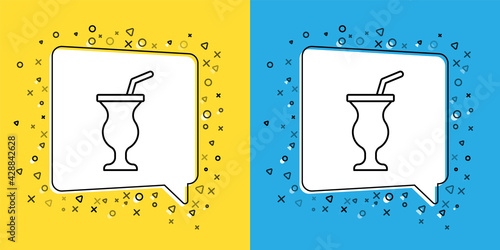 Set line Milkshake icon isolated on yellow and blue background. Plastic cup with lid and straw. Vector