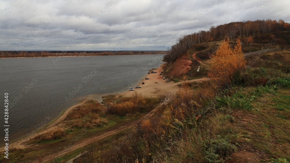 View of the Volga River from the observation deck near the village of Great Enemy, Nizhny Novgorod region, Russia
