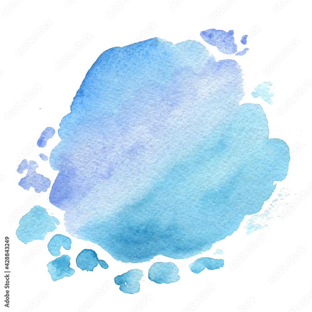Abstract Blue Watercolor on white background. Hand drawn. Splash in the paper