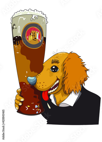 Chien avec une grande chope de bière