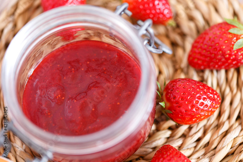 Wallpaper Mural Strawberry jam in a jar on wooden background Torontodigital.ca