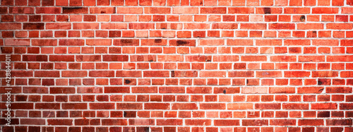 Red orange abstract grunge light damaged rustic brick wall masonry brickwork stonework texture background banner panorama