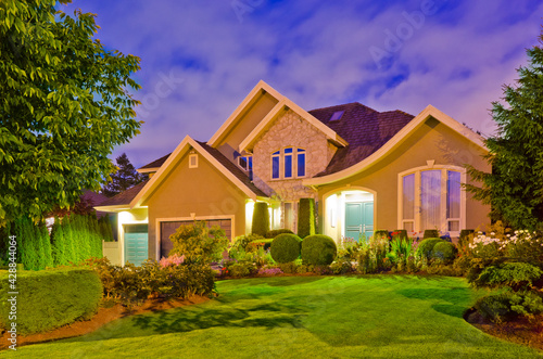 Luxury house at night in Vancouver, Canada.