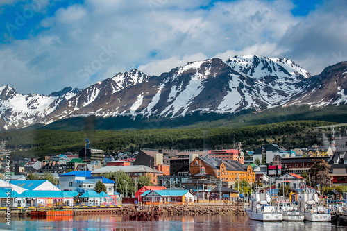Ushuaia view from the boat. Tierra del Fuego province in Argentina. Patagonia. End of the world. photo