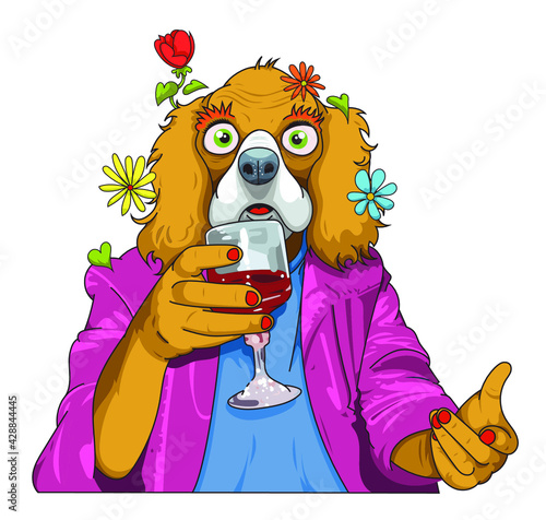 Chien babacool qui sirote un verre de vin