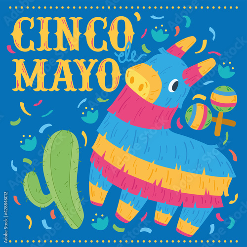 Donkey mexican pinata. Cinco de mayo poster - Vector