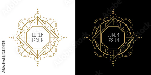 Sacred geometry logo, geometric emblem, frame