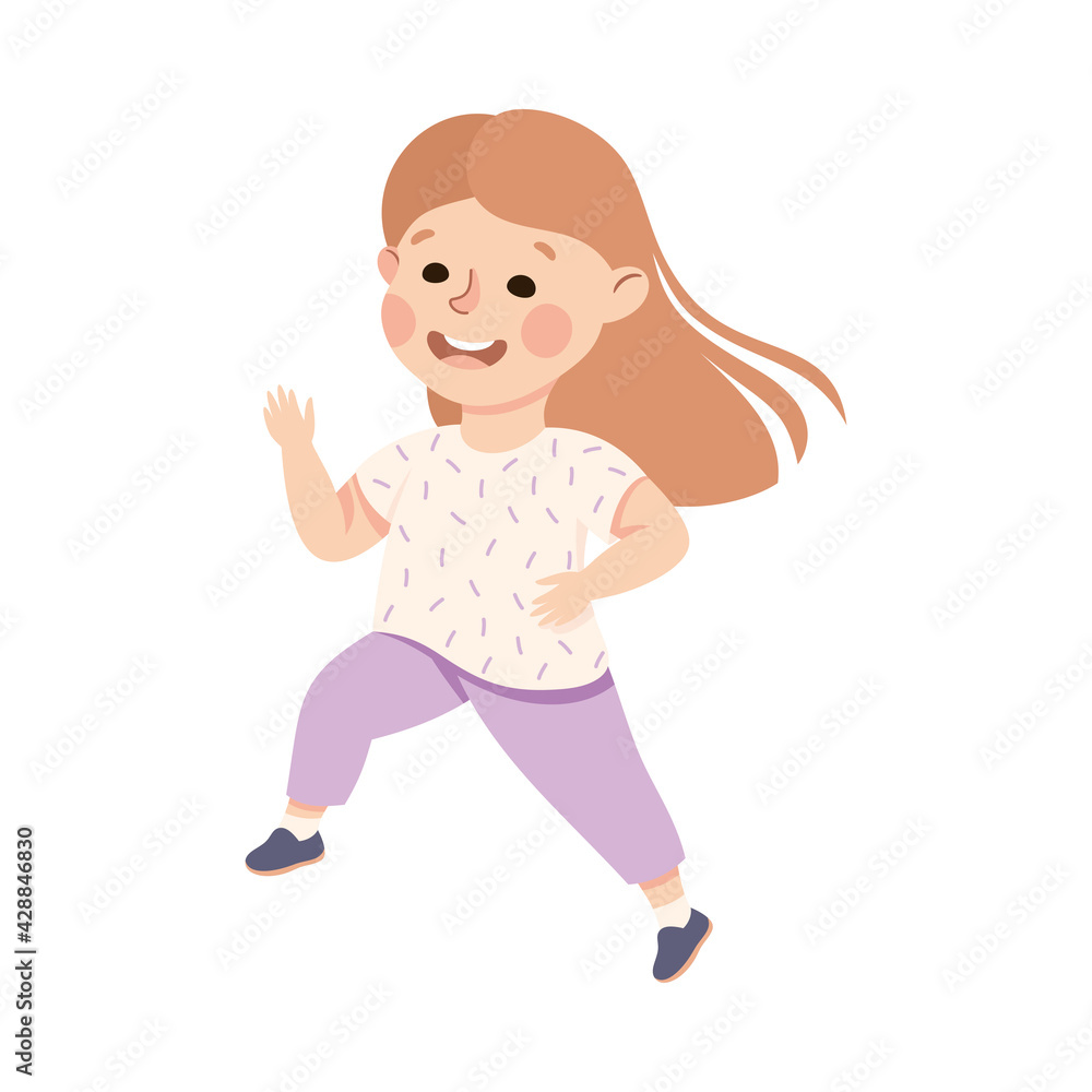 Lovely Running Girl, Cheerful Preschool Kid Having Fun on Isolated White Background Vector Illustration Lovely Running Girl, Cheerful Preschool Kid Having Fun on Isolated White Background Vector Illustration