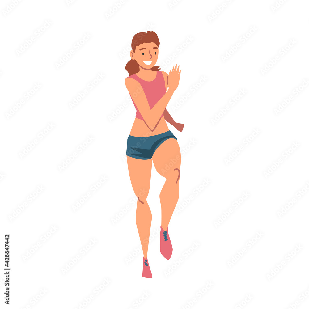 Cheerful Running Woman, Female Athlete in Sports Uniform Running Marathon, Training, Jogging, Doing Morning Workout Cheerful Running Woman, Female Athlete in Sports Uniform Running Marathon, Training, Jogging, Doing Morning Workout