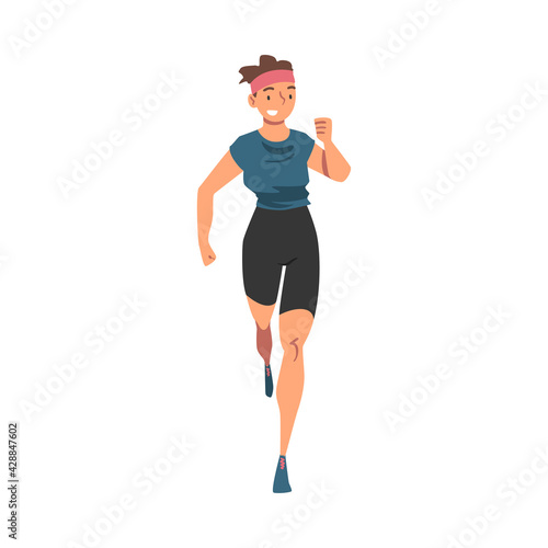 Young Running Woman, Female Athlete in Sports Uniform Running Marathon, Doing Morning Workout on Isolated White Background © topvectors