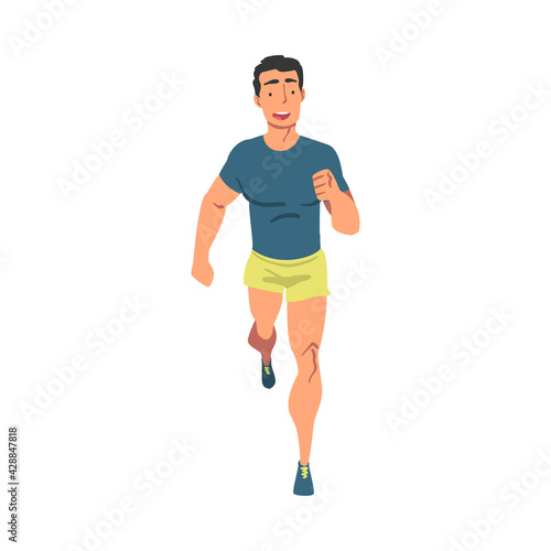Running Man, Athlete in Sports Uniform Running Marathon, Doing Morning Workout on Isolated White Background © topvectors