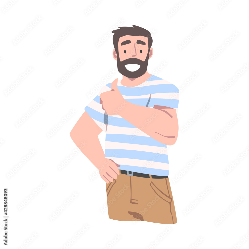 Cheerful Young Man Showing Thumbs Up, Smiling Guy with Happy Face Expression, Human Emotions and Feelings Concept Cartoon Vector Illustration