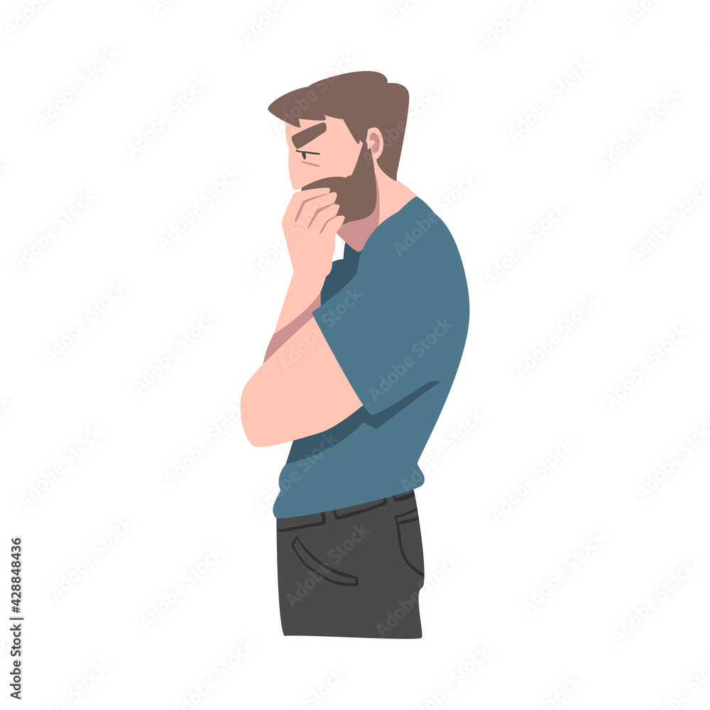 Thoughtful Bearded Man, Guy with Pensive Face Expression, Human Emotions and Feelings Concept Cartoon Vector Illustration Thoughtful Bearded Man, Guy with Pensive Face Expression, Human Emotions and Feelings Concept Cartoon Vector Illustration