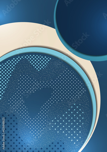 Abstract background with overlapping circles and dots. Chaotic movement. Round banner with blank space for text. Vector