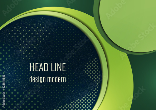 Abstract background with overlapping circles and dots. Chaotic movement. Round banner with blank space for text. Vector
