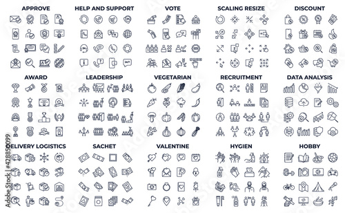 240 modern thin line icons. High quality pictograms. Linear icons set of hygiene, leadership, Recruitment, etc symbol template for graphic and web design collection logo vector illustration photo