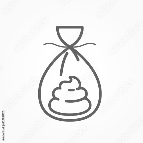 Excrements in plastic bag, poop clean up icon, stool test symbol, line style, vector