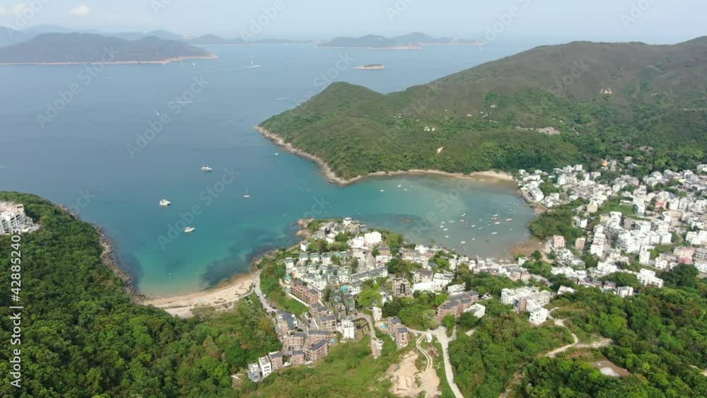 Hong Kong Sheung Sze Wan Beach and Tai Hang Hau Village, Aerial view Hong Kong Sheung Sze Wan Beach and Tai Hang Hau Village, Aerial view
