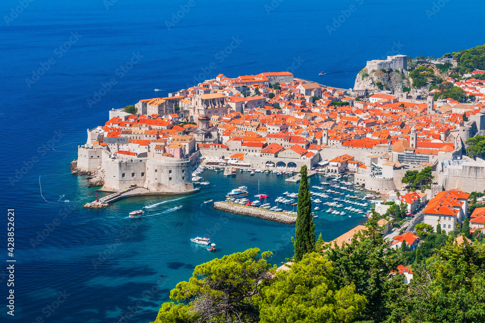 Dubrovnik, Croatia. Panoramic view of the walled city.