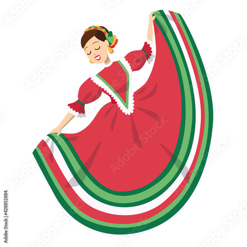 Isolated mexican woman on a folkloric dress - Vector
