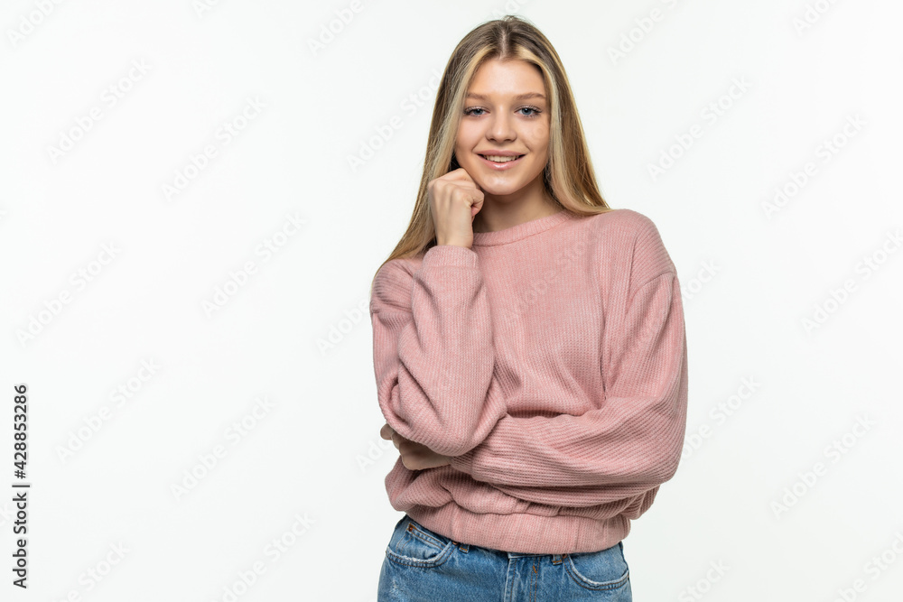 Portrait of the young thinking woman isolated on white background. Portrait of the young thinking woman isolated on white background.