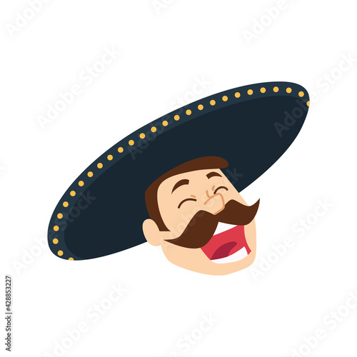 Cartoon of a mariachi face with mustache - Vector