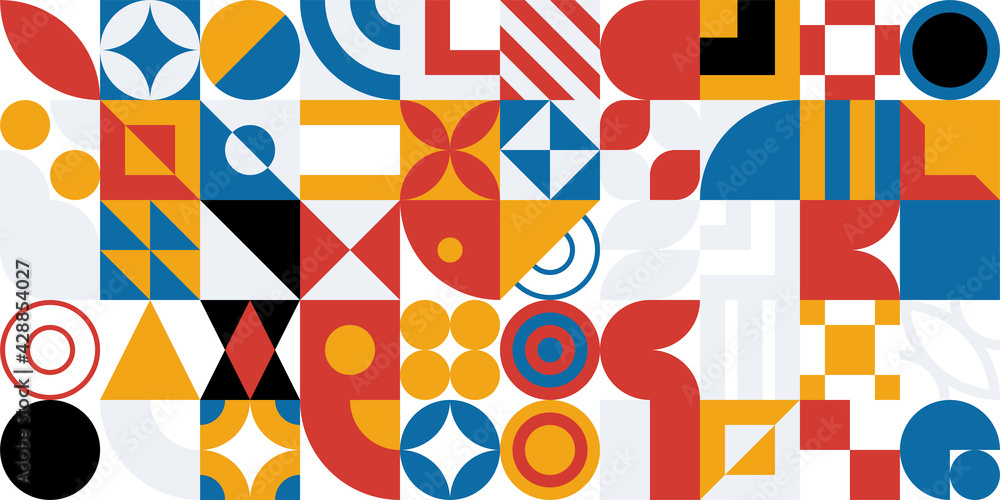 Seamless Bauhaus Abstract vector background. Retro geometric pattern. Simple shapes mosaic. Seamless Bauhaus Abstract vector background. Retro geometric pattern. Simple shapes mosaic.