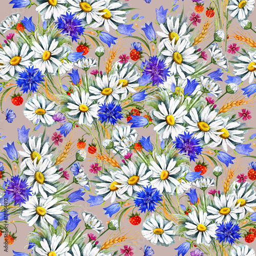 Seamless pattern of summer flowers