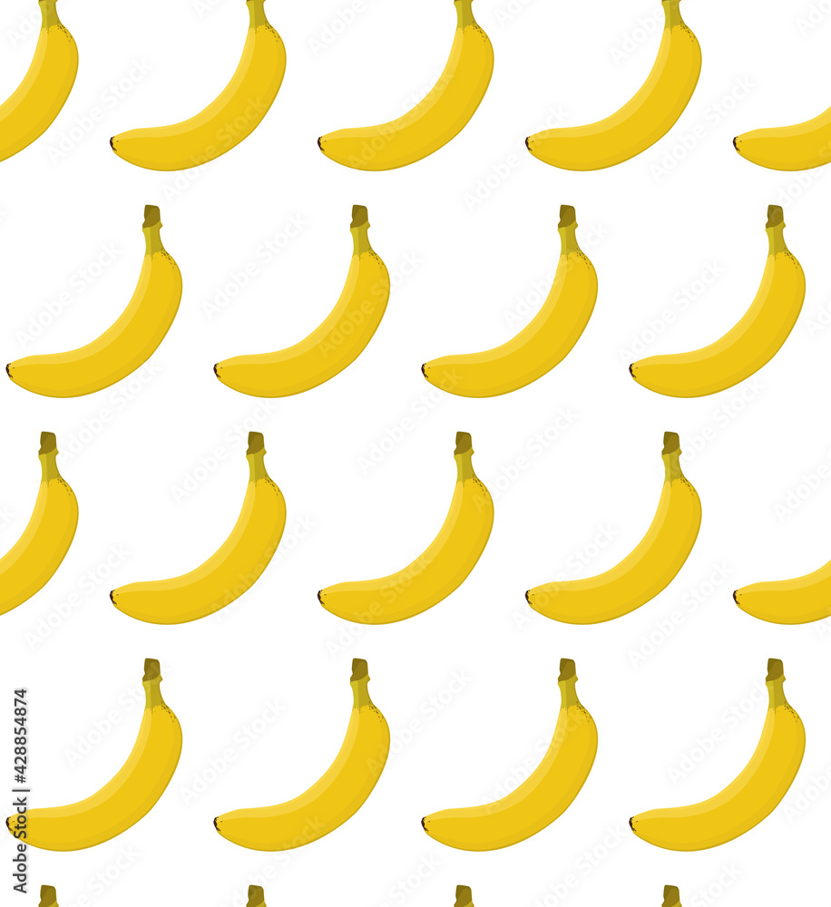 Yellow bananas seamless vector pattern on a white background.  Wrapping paper, banner, poster, print. Vector illustration.