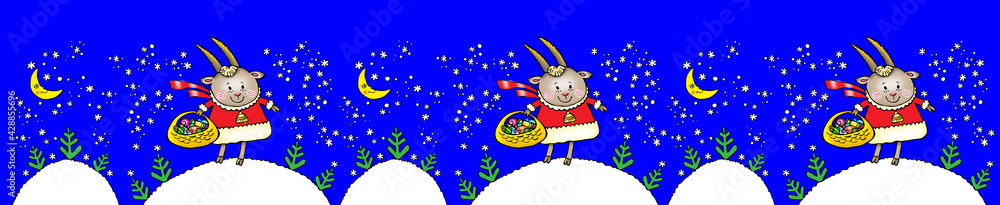 Border Christmas goat, Beautiful background for your festive design and wallpaper. Border Christmas goat, Beautiful background for your festive design and wallpaper.